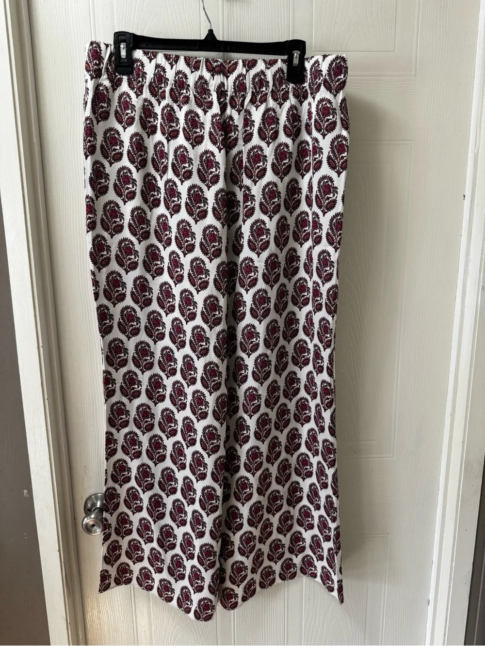 J. Crew Ivory Floral-Print Wide Leg Pants with Berry Accents